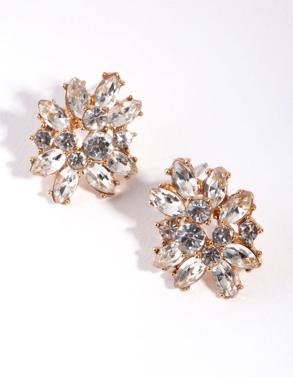 Gold Tripple Diamond Earrings