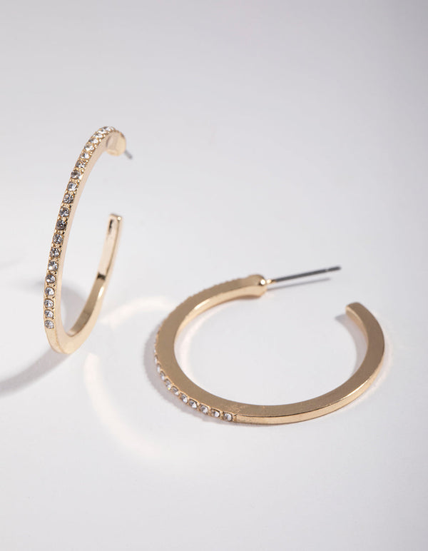 Gold Thin Diamante Hoop Earrings
