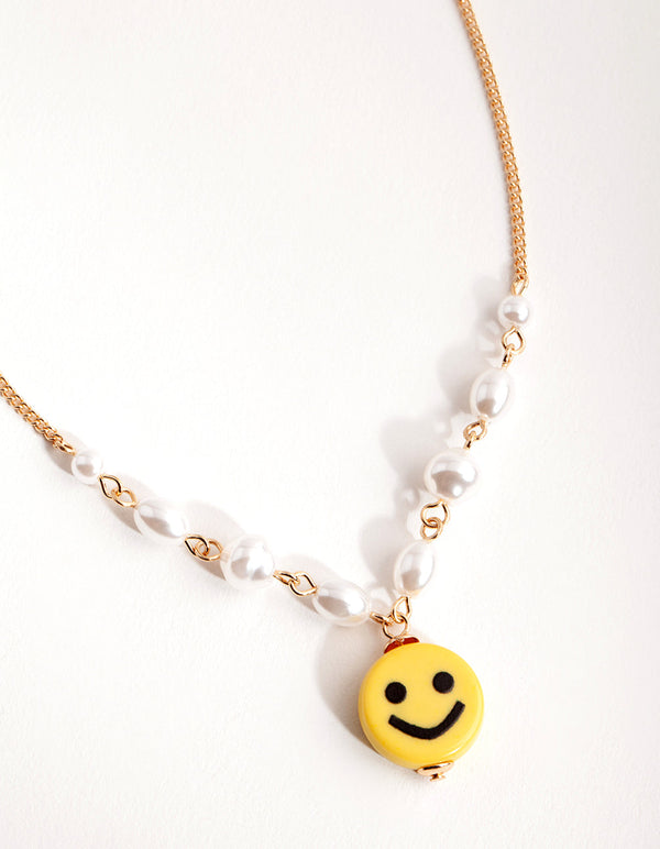 Gold Smiley Pearl Necklace