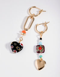 Gold Mix Bead Heart Drop Earrings - link has visual effect only