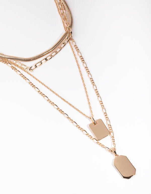 Gold Figaro Disc 4-row Necklace