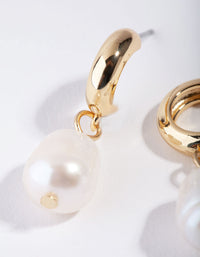 Gold Pearl Drop Huggie Earrings - link has visual effect only