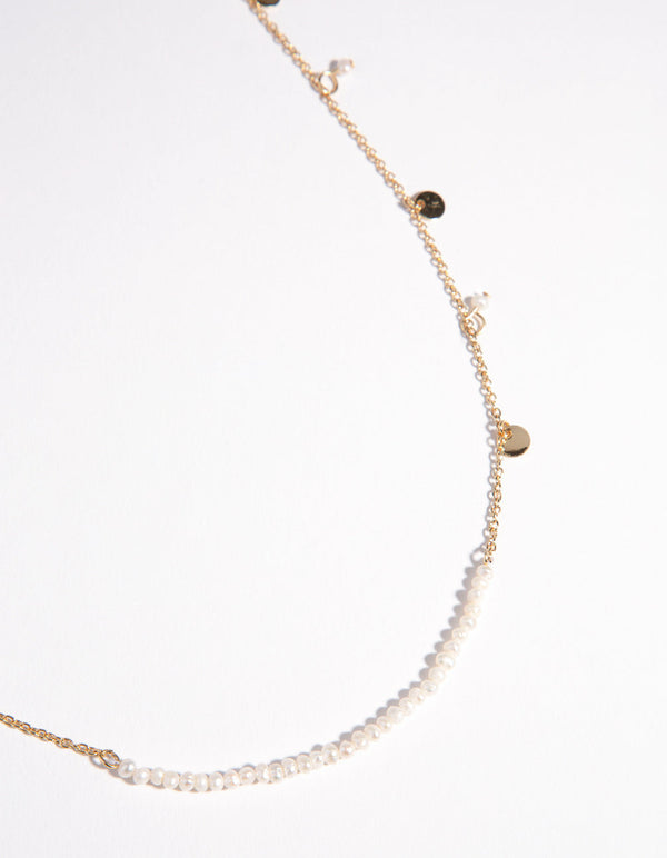 Gold Plated Pearl & Disc Necklace