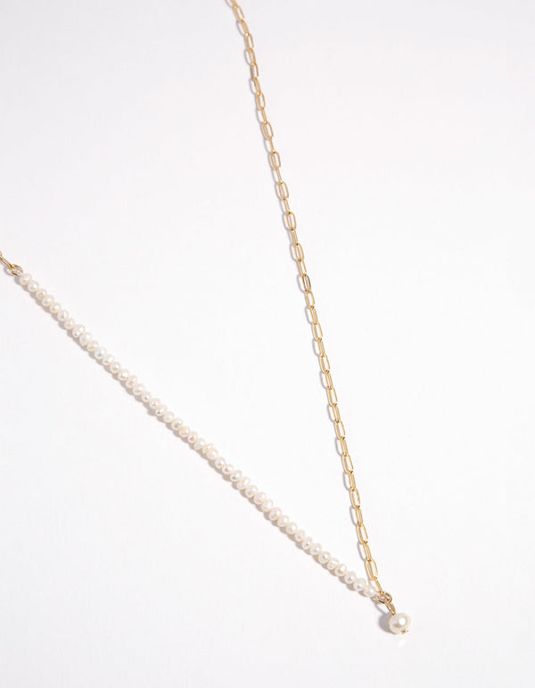 Gold Plated Half Pearl Necklace