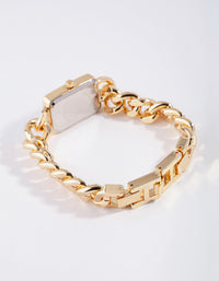 Gold Rectangular Curb Link Watch - link has visual effect only