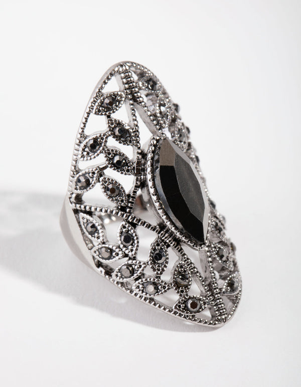 Black Antique Silver Shield Ring