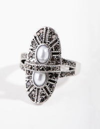 Antique Silver Pearly Dome Ring - link has visual effect only