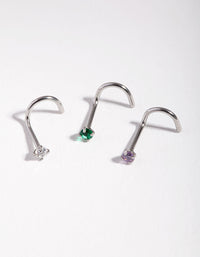 Surgical Steel Rhodium Classic Gem Nose Stud Pack - link has visual effect only