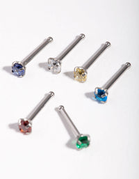 Surgical Steel Rhodium Dainty Diamante Nose Stud 6-Pack - link has visual effect only
