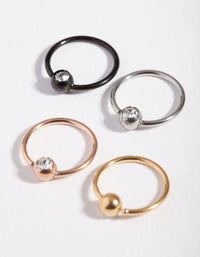 Mixed Metals Diamante Nose Ring 4-Pack - link has visual effect only