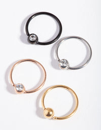Mixed Metals Diamante Nose Ring 4-Pack - link has visual effect only