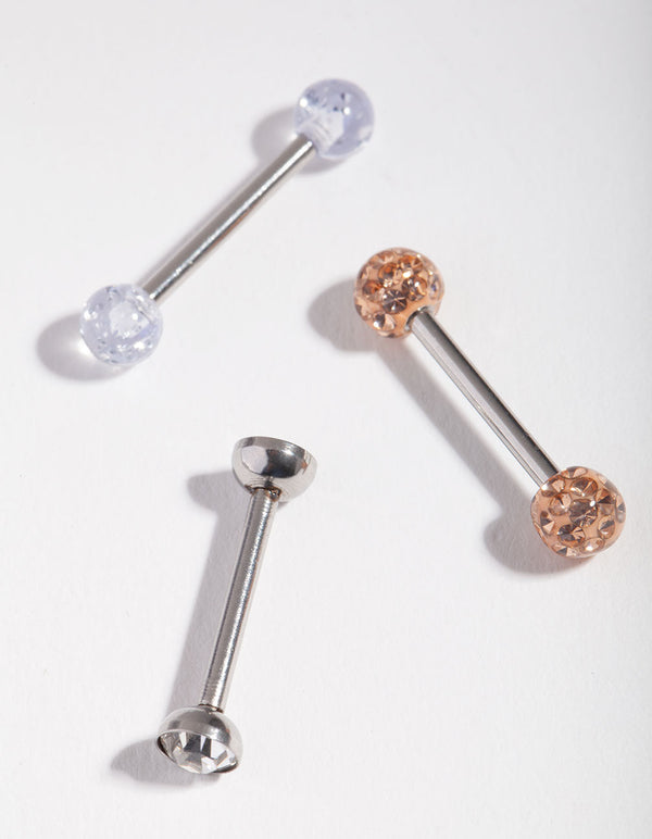 Surgical Steel Opal Diamante Tongue Ring Pack