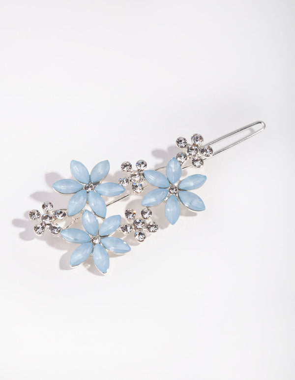 Silver Crystal Flower Clip