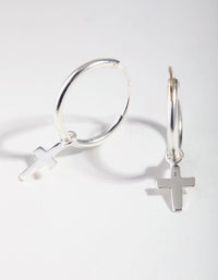 Silver Stud Mini Cross Hoop Earrings - link has visual effect only