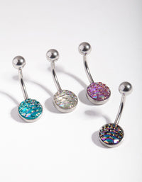 Surgical Steel Rhodium Mermaid Scale Belly Ring 4-Pack - link has visual effect only