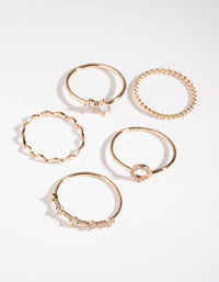 Gold Cubic Zirconia Geometric Mix 5-Pack Rings - link has visual effect only