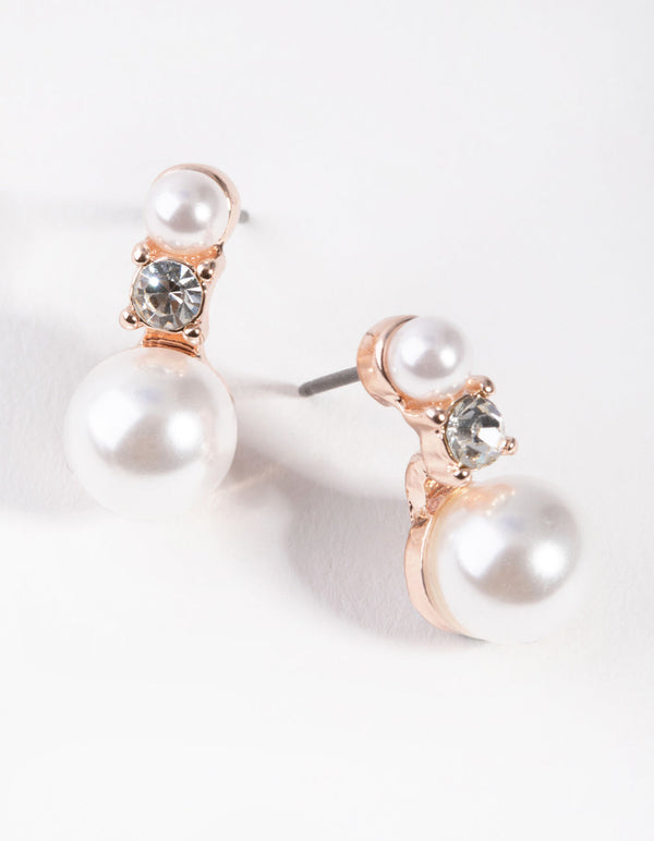 Rose Gold Dainty Double Pearl Earrings
