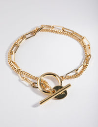 Gold Rectangle Link Bracelet - link has visual effect only
