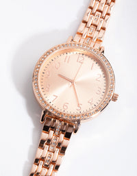 Rose Gold Simple Bling Link Watch - link has visual effect only