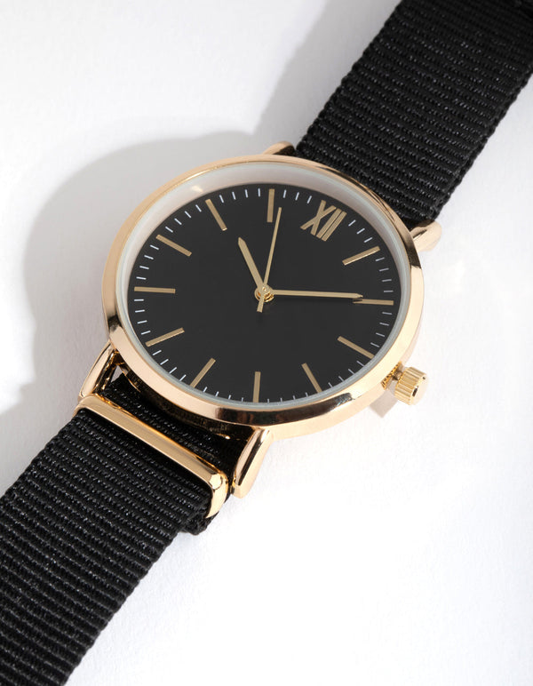 Gold Simple Fabric Strap Watch