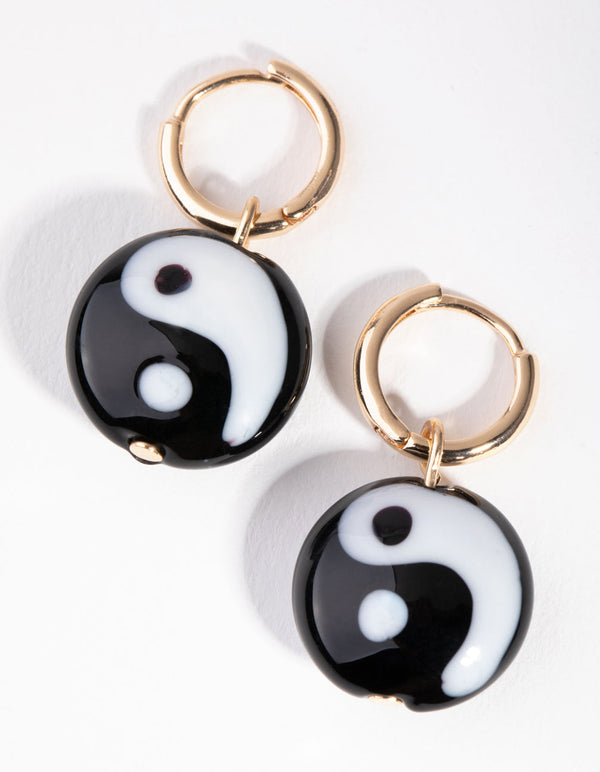 Gold Resin Yin & Yang Hoop Earrings