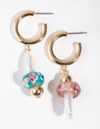Gold Pearly Mushroom Hoop Earrings - link has visual effect only