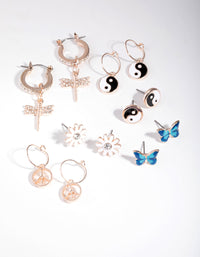 Rose Gold Multi Butterfly Stud 6-Pack Earring - link has visual effect only