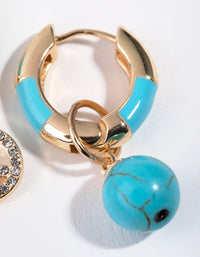 Gold Turquoise Diamante Peace Hoop Earrings - link has visual effect only