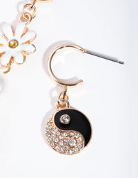 Gold Asymmetric Yin & Yang Daisy Earrings - link has visual effect only