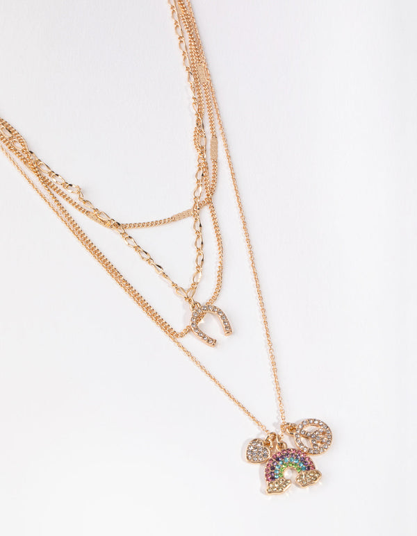 Gold Rainbow Charm Necklace 4-Pack