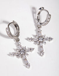 Silver Crystal Stone Cross Hoop Earrings - link has visual effect only