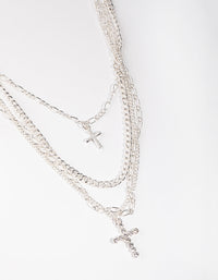 Silver Mix Chain Cross 4-row Necklace - link has visual effect only