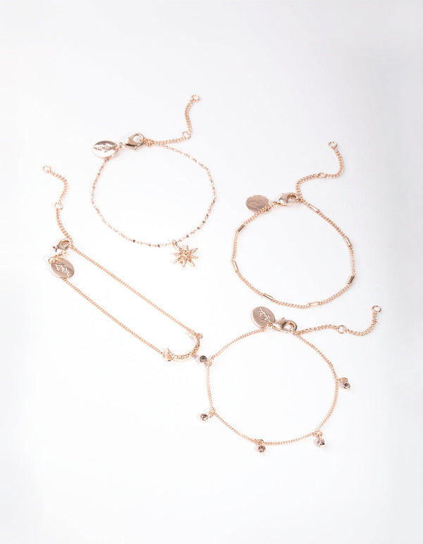 Rose Gold Star & Moon Bracelet & Anklet Pack