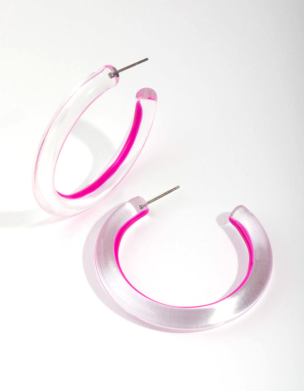 Acrylic Bright Pink Hoop Earrings