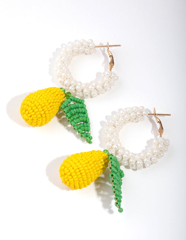 Beaded Lemon Huggie Earrings