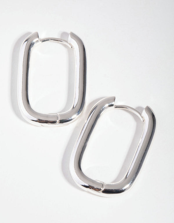 Silver Rounded Square Huggie Earrings