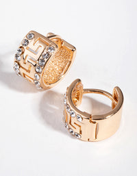 Gold Diamante Grecian Key Huggie Earrings - link has visual effect only