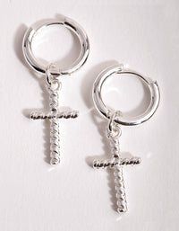 Silver Twist Cross Huggie Earrings - link has visual effect only