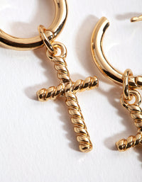 Gold Twist Cross Huggie Earrings - link has visual effect only