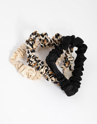 Black & Leopard Miniture Silk Scrunchie Pack - link has visual effect only