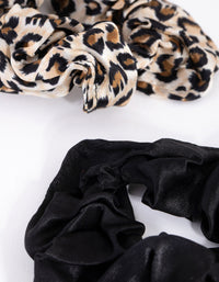 Black & Leopard Silk Scrunchie Pack - link has visual effect only