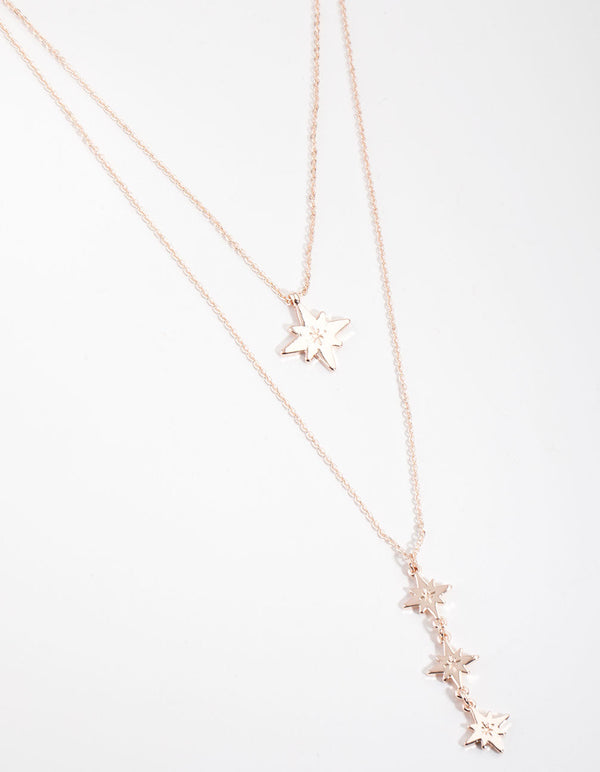 Rose Gold Plated Triple Star Drop Necklace