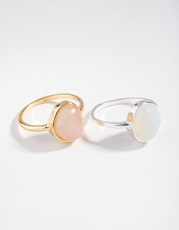 Gold & Silver Plated Oval Semi Precious Rings Pack