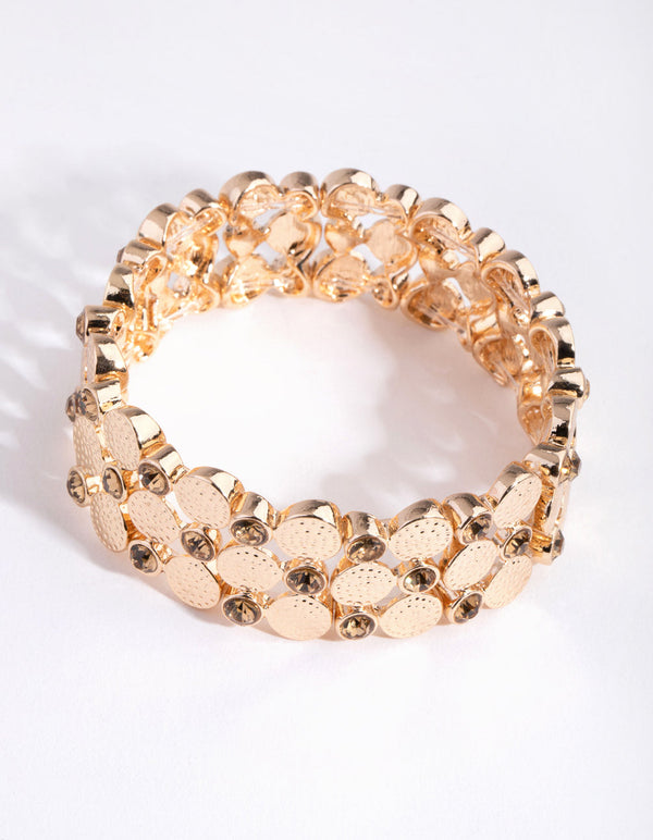 Gold Disc Diamante Stretch Bracelet