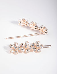 Rose Gold Diamante Trio Flower Pack Clip - link has visual effect only