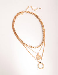 Gold Greek Key Disc 3-Row Necklace - link has visual effect only