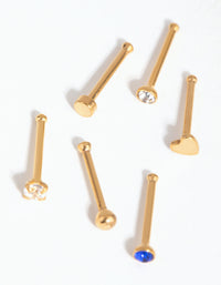 Gold Surgical Steel Heart Diamante Nose Stud 6-Pack - link has visual effect only