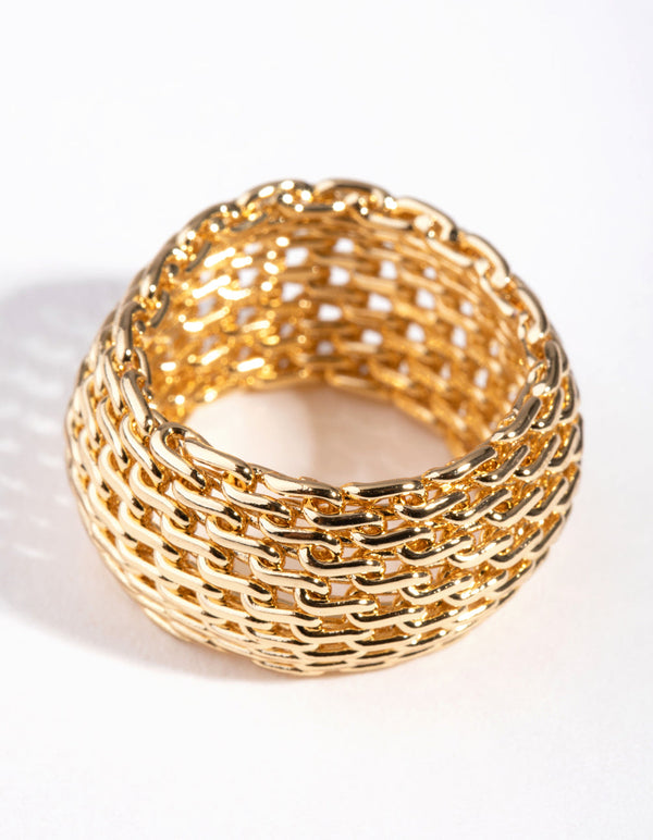 Gold Wide Mesh Ring