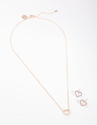 Rose Gold Diamond Simulant Heart Necklace & Earrings Set - link has visual effect only
