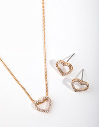 Gold Heart Diamond Simulants Necklace & Earrings - link has visual effect only